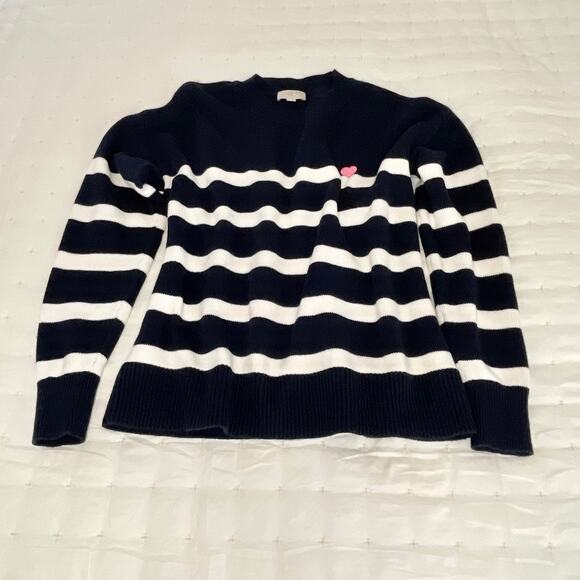 Loft Outlet Striped Cotton Pullover with Embroidered Heart Women's S Navy Blue - Picture 1 of 10